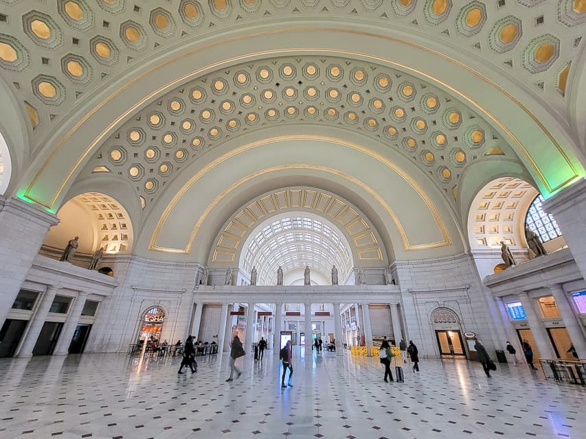 The vaulted ceiling of Union Station shines in Washington, DC.